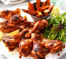 Chicken Drumsticks with Spiced Sweet Potato Wedges